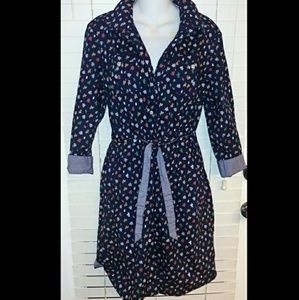Leaf print shirt dress
